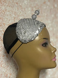 Silver Rhinestone Sequin Headband Fascinator Half Hat, Church Head Covering with Bow