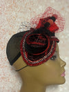 Red Black Double Cup Half Hat Fascinator for weddings, church and special occasions, Gift for Mom, Sister, Wife, Her
