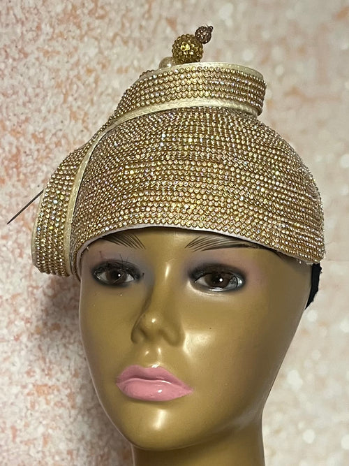 Gold Rhinestone Bling Fascinator Half Hat for Church, Tea Parties, Weddings and other special occasions