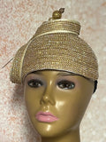 Gold Rhinestone Bling Fascinator Half Hat for Church, Tea Parties, Weddings and other special occasions