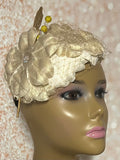 Flower Fascinator Half Hat in Gold and Cream, Weddings, Church, Head Covering, Tea Parties, Special Occasions