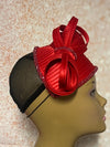 Red Satin Fascinator Half Hat for Church, Tea Parties, Weddings and other special occasions