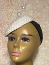 White Beaded Pearl Button Half Hat Fascinator for weddings, church and special occasions, Gift for Mom, Sister, Wife, Her
