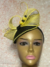 Yellow and Black Sinamay Beaded Teardrop Fascinator Half Hat, Church Head Covering, Headwear, Tea Parties, Weddings, other Special Occasions