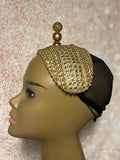 Bronze/Gold Beaded Headband-Shaped Fascinator Half Hat for Church, Tea Parties, Weddings and other special occasions