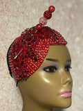 Red Beaded Double Teardrop Fascinator Hat, Church and Special Occasion Headwear