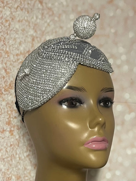 Silver and Gray Bling Double Teardrop Cup Fascinator Half Hat for Church, Tea Parties, Weddings, and other special occasions