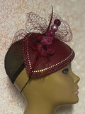 Burgundy Teardrop Flower Fascinator Half Hat for Church, Weddings and other special occasions