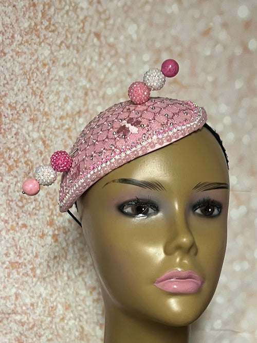 Pink Lace Rhinestone hat for Church, Wedding, Mother of the Bride, Head Covering, Tea Parties and other special occasions