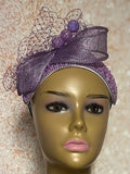 Lavender Beaded Sequin Headband Three Quarter Hat: Church Wedding Head Covering