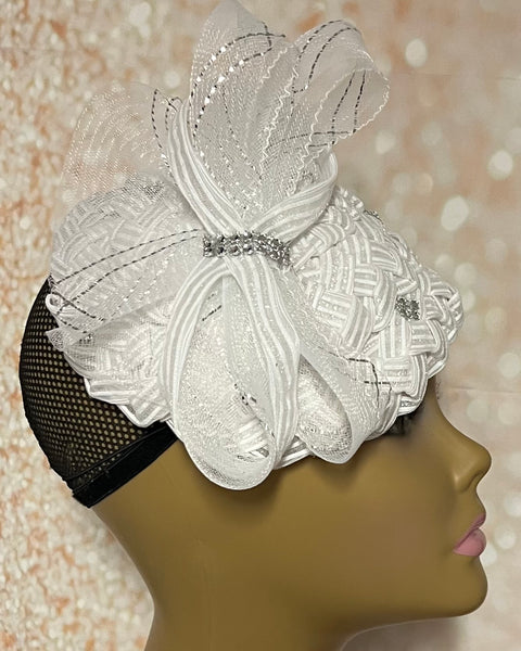 White Rhinestone Braid Hat for church head covering and other special occasions