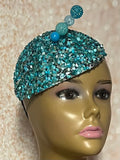 Turquoise Crystal Rhinestone Beaded Fascinator Half Hat, Church Head Covering, Headwear, Tea Parties Weddings and other special occasions