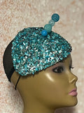 Turquoise Crystal Rhinestone Beaded Fascinator Half Hat, Church Head Covering, Headwear, Tea Parties Weddings and other special occasions