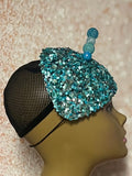 Turquoise Crystal Rhinestone Beaded Fascinator Half Hat, Church Head Covering, Headwear, Tea Parties Weddings and other special occasions