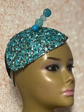 Turquoise Crystal Rhinestone Beaded Fascinator Half Hat, Church Head Covering, Headwear, Tea Parties Weddings and other special occasions