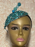 Turquoise Crystal Rhinestone Beaded Fascinator Half Hat, Church Head Covering, Headwear, Tea Parties Weddings and other special occasions