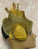 Olive Green and Gold Sinamay Half Hat