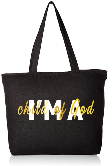 Saved Happy and Free Black Canvas Tote Bag
