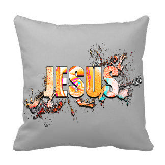 Jesus Splatter White Throw Pillow