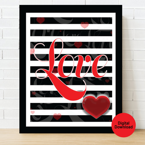Black and White Love Striped Wall Art/Poster Print