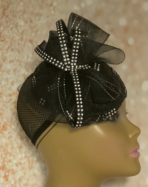 Black Rhinestone Half Hat