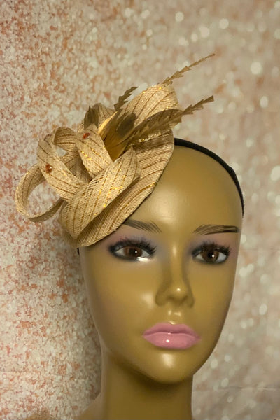 Gold Striped Sinamay Fascinator