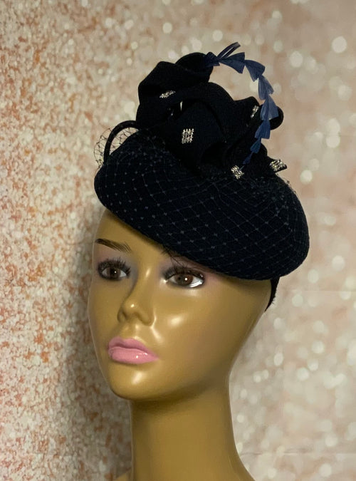 Navy Blue Wool Felt Hat for Church, Weddings, Tea Parties and Other Special Occasions