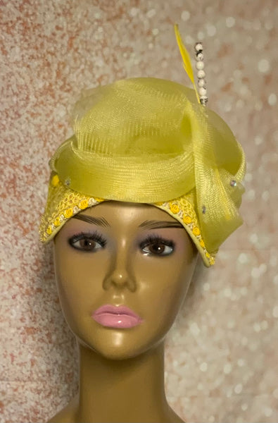 Yellow Sinamay Half Hat for Church, Weddings, Tea Parties and Other Special Occasions