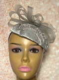 Gray/Silver Lace Trimmed Fascinator Hat