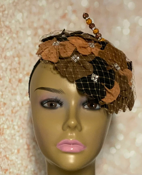 Brown Felt Flower Half Hat