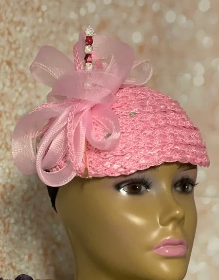 Pink Beaded hat for Church, Wedding, Mother of the Bride, Head Covering, Tea Parties and other special occasions