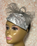 Gray/Silver Lace Trimmed Fascinator Hat