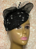 Black Sequin Lace Teardrop Fascinator Half Hat