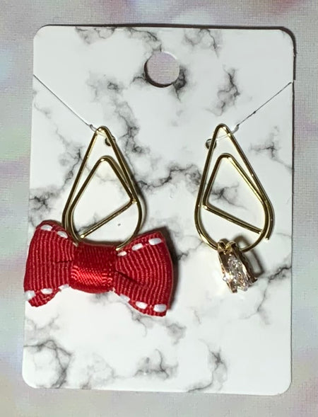 Red and White Polka Bow and Heart Paper Clip Charm