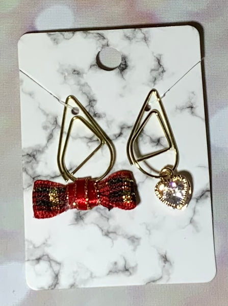 Christmas Red Bow and Heart Paper Clip Charm