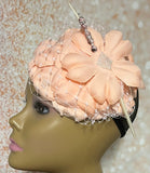 Peach Flower Fascinator Half Hat, Weddings, Church, Tea Parties, and other Special Occasions