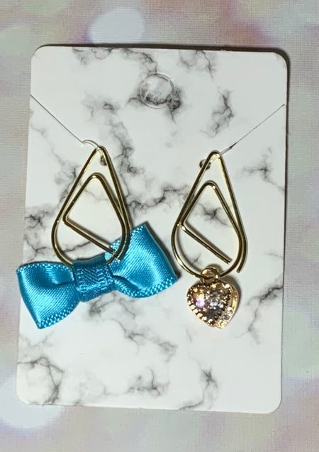Black and Gold Polka Bow and Heart Paper Clip Charm