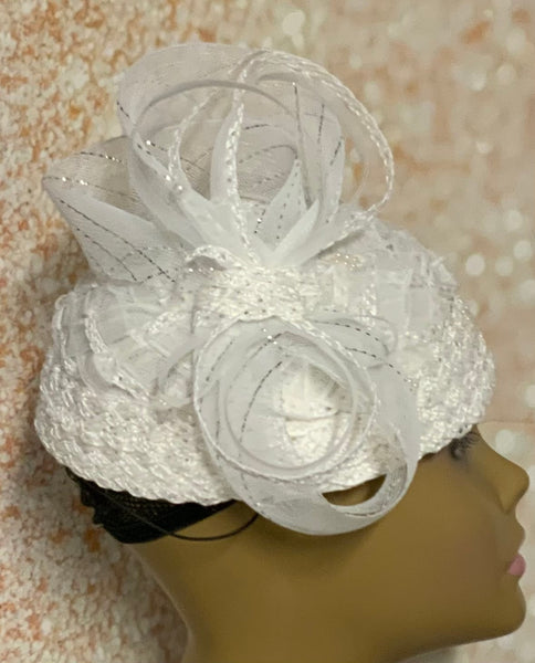 White Crinoline and Braid Hat for Church, Weddings, Tea Parties and Other Special Occasions