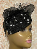 Black Sequin Lace Teardrop Fascinator Half Hat