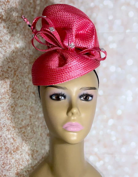 Red Cocktail Fascinator Church Half Hat, Beaded Lace Tea Party Hat, Mother of the Bride Wedding Hat, Perfect Gift for Mom and Wife