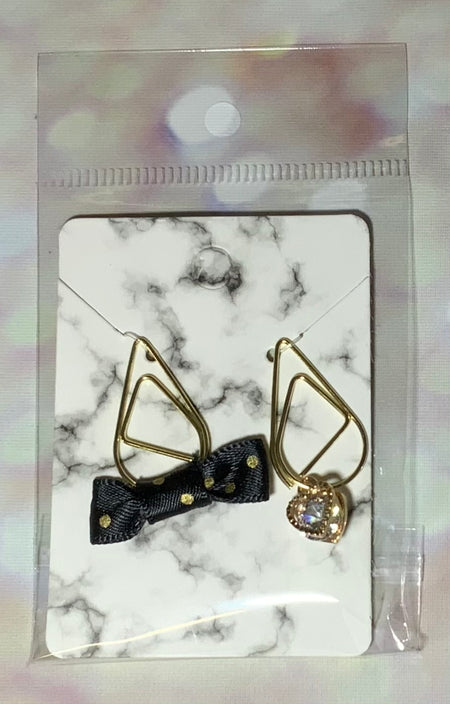 Black Glitter Bow and Heart Paper Clip Charm