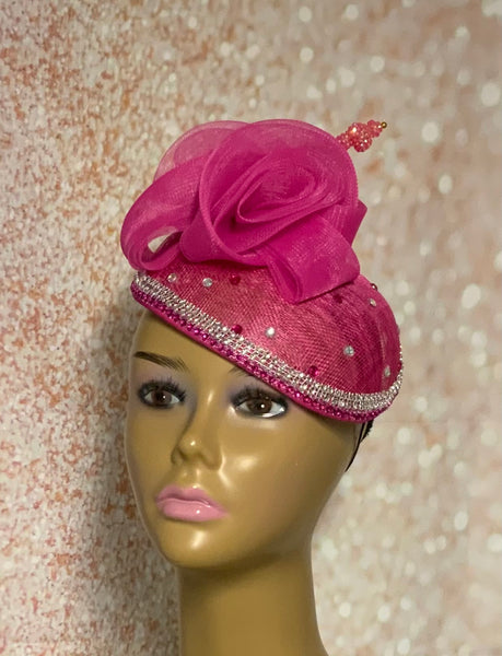 Pink Sinamay Fascinator Half Hat