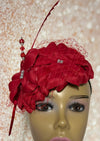 Red Flower Fascinator Half Hat For Church Weddings and Tea Parties