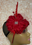 Red Flower Fascinator Half Hat For Church Weddings and Tea Parties
